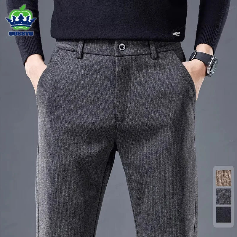 High Quality Autumn Winter Stripe Men's Suit Pants