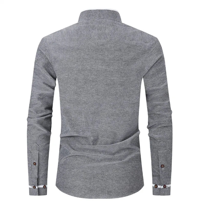 New Fashion Patchwork Long Sleeeve Casual Shirts Men Stand Collar Slim Fit Blouses High Quality Spirng Autumn Male Dress Shirt