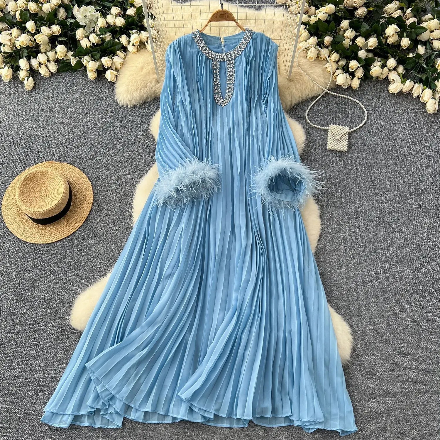 Luxury Pleated Chiffon Maxi Dresses Women's Spring Summer Party Long Dress