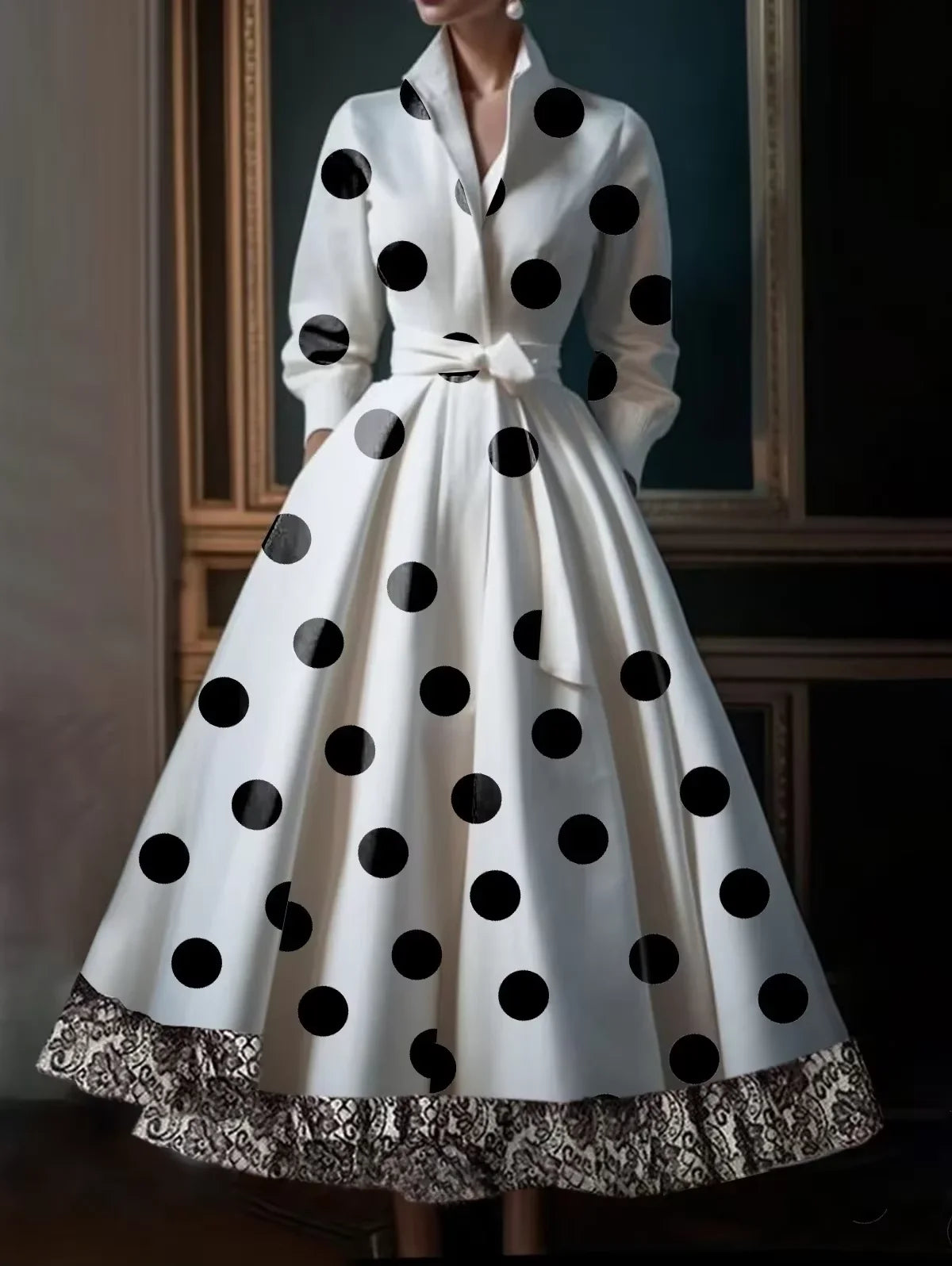 Vintage Floral Printing A-Line Dress Multicolor Turndown Collar