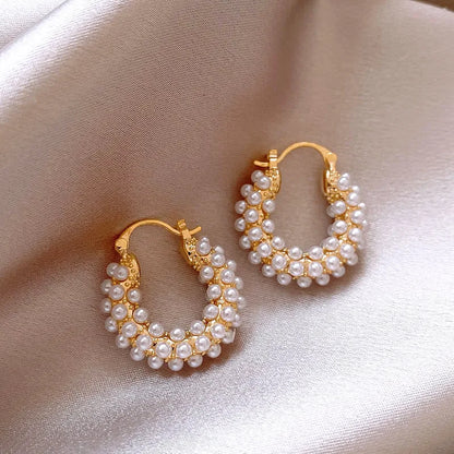 Women's Jewelry Design With Gold Color U-shaped Pearl Earrings