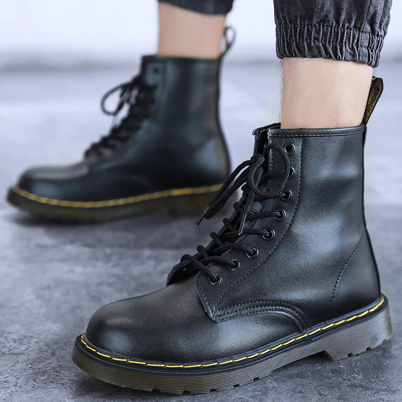 Couple Boots Men Genuine Leather Men's Motorcycle Shoes Breathable Waterproof Anti-Slip Warm Cotton Women's Fashion Ankle Boots