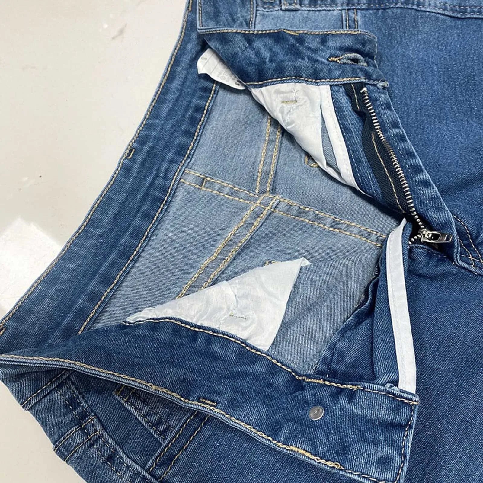 Women'S Casual Blue High Waist Wide Leg Straight Jean Pants New Trendy Loose Versatile Edge Curl Jeans Lady Commute Chic Pant