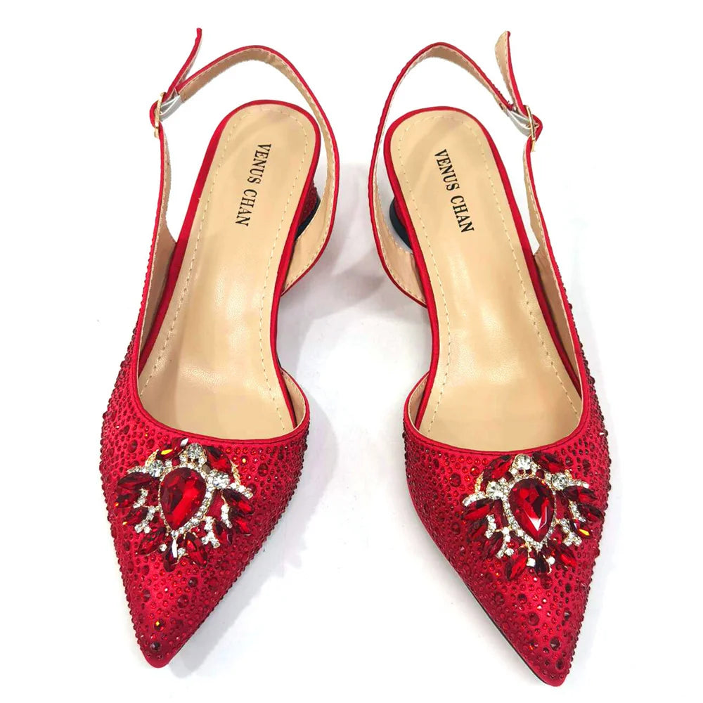Venus Chan Fashionable Red Color Pointed Top Ladies Shoes