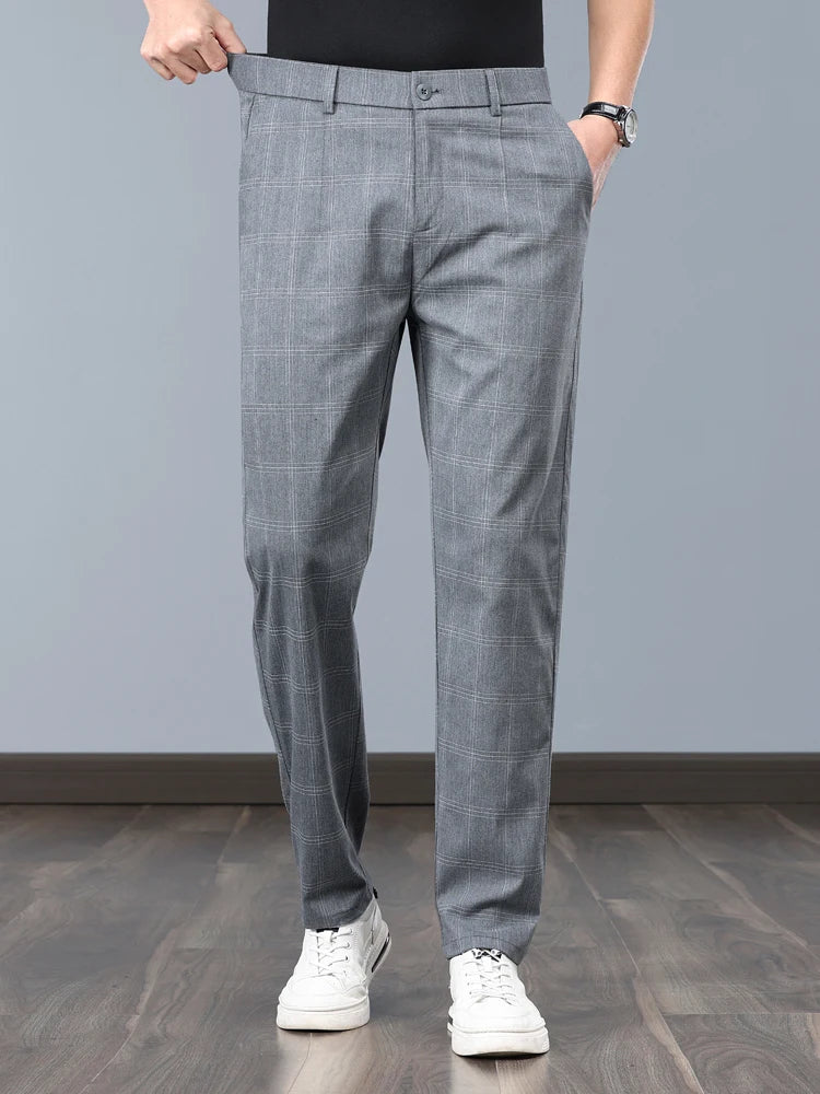 Formal Stretch Pants Men Slim Business Grey Black Casual Pant