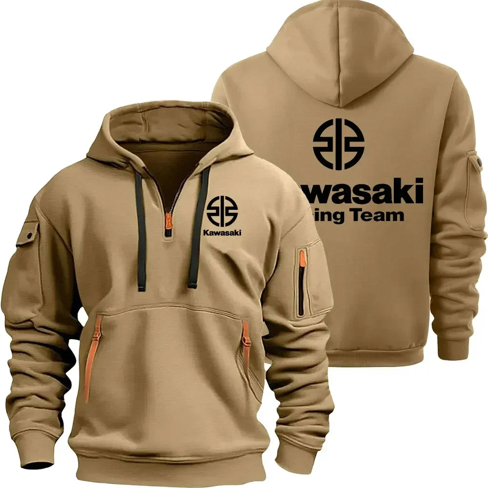 Kawasaki Logo Motorcycle Racing Team Men Half Zipper Hoodie Spring Autumn Male Sweatshirt 2025 New Casual Pullover Clothes Moto