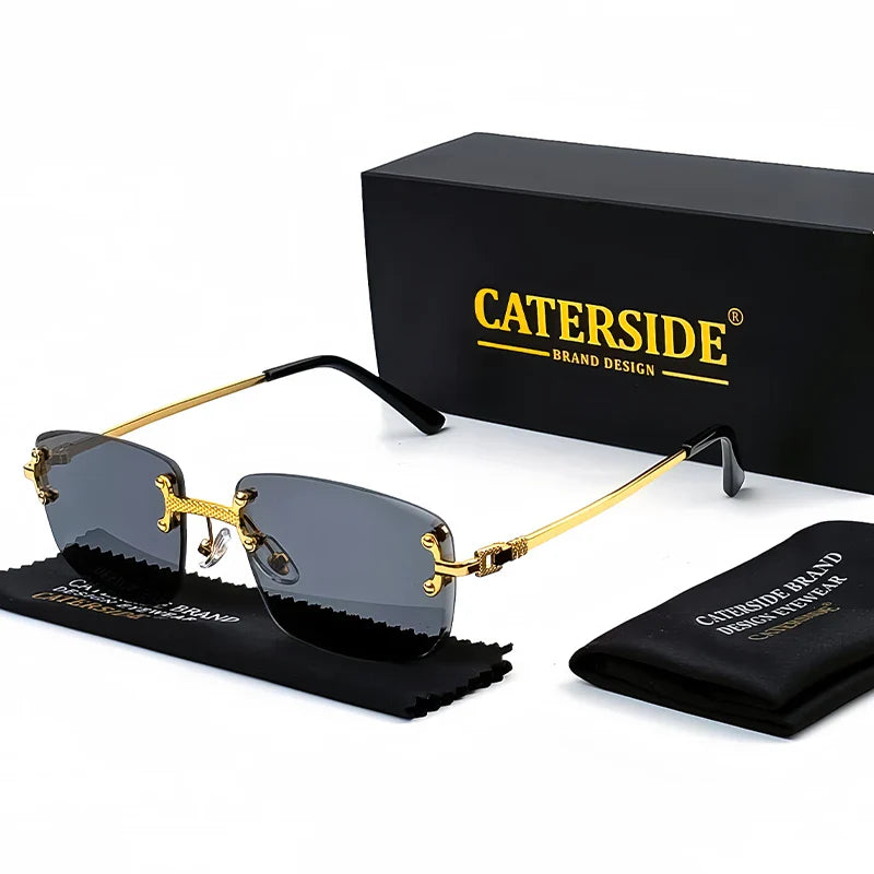 CATERSIDE Punk Rectangle Sunglasses Men Women Luxury Designer Rimless Gradient Lens Metal Sun Glasses For Men Sports 2024 UV400