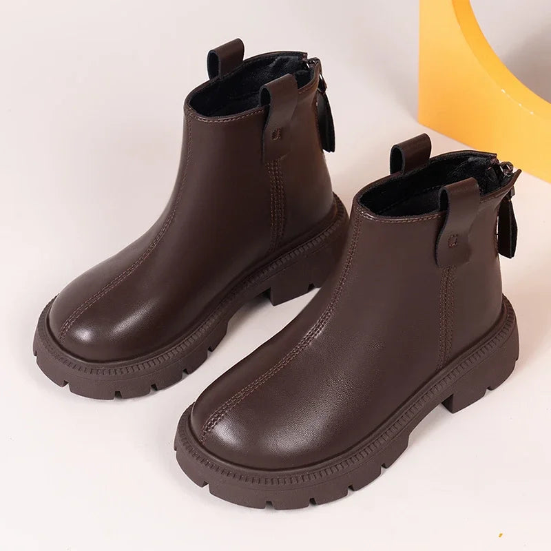 2023 New Girls Short Boots Simple Non-slip Kids Fashion Casual Versatile Round-toe Princess Ankle Boots Drop Shipping Child Shoe