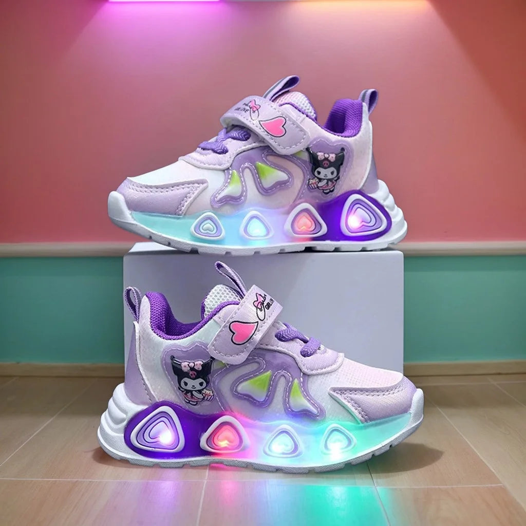 2025 Sanrio New Kids Led Light Shoes Cute Catton Kuromi Sneakers Non-slip Casual Shoes Boys Girls Breathable Outdoor Sport Shoes