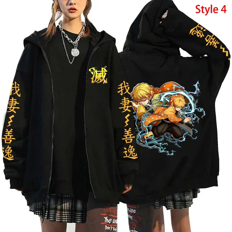 New Anime Agatsuma Zenitsu Printing Zipper Hoodies Autumn/Winter Women Men Fashion Y2k Long Sleeve Zipper Sweatshirt