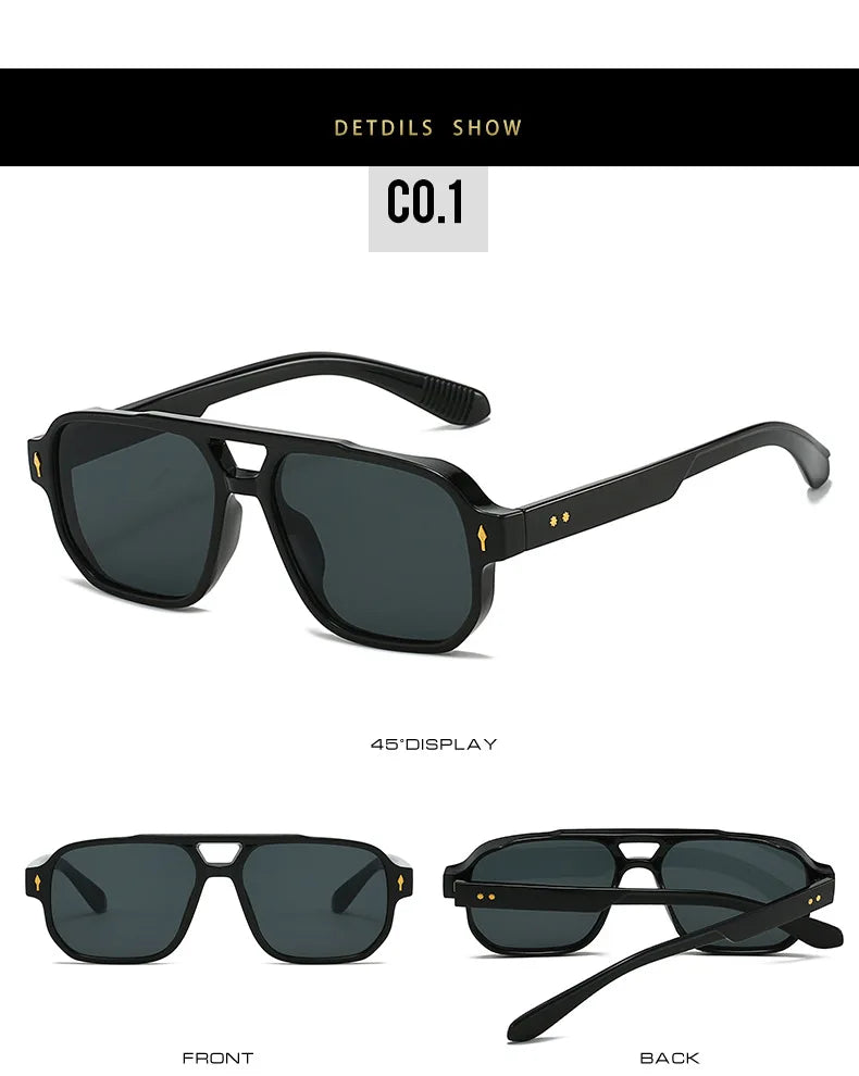 Fashion Square Sunglasses Women Men Driving Rivets Arrow Decoration Casual Travel Suitable for All Sun Glasses Uv400