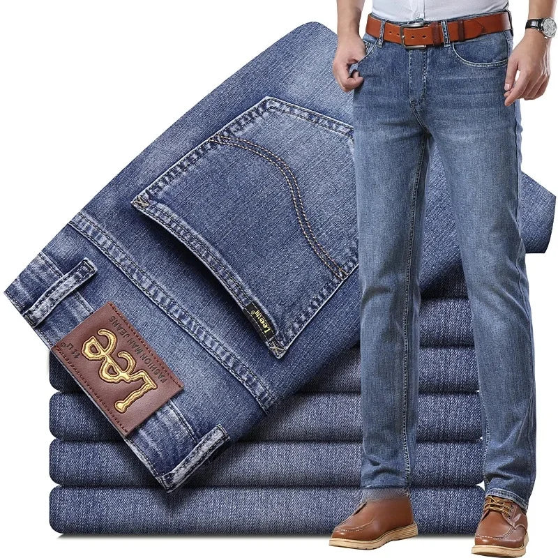 Lee Dex Cross-Border Trade Men's Straight-Leg Slim Fit Jeans Spring Summer Thin Light Grey Stretch Business Youth Casual Denim