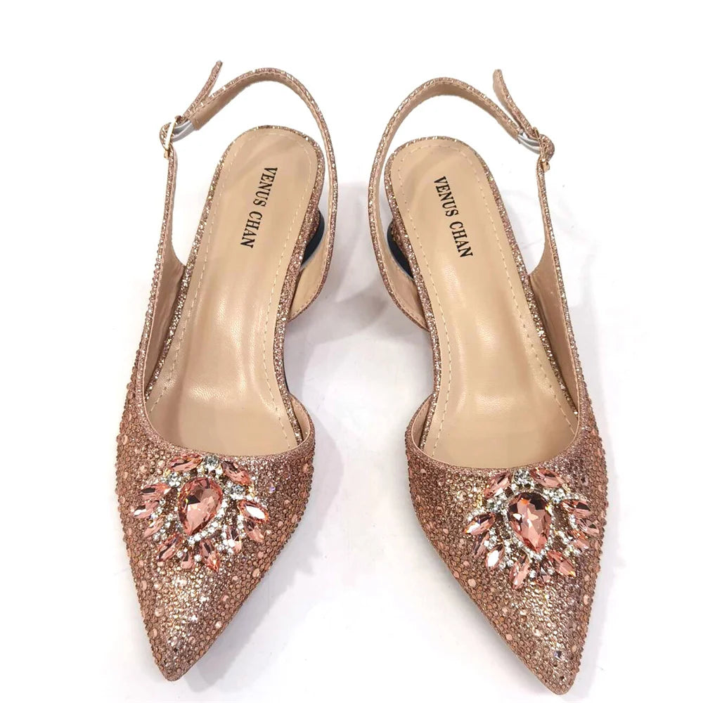 Hollow Design Women Shoes Matching Bag in Champagne Color Mature for Party