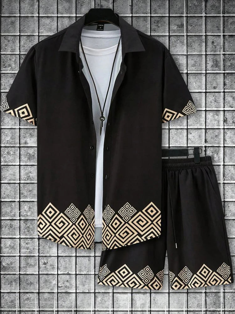 Shirt Set Men's Summer 3D Printed Shirt And Shorts Set Men's And Women's Fashion Casual Fresh Simple Lapel Hawaiian Shirt