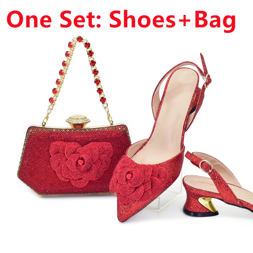 Fashion Shoe and Bag Set for Nigeria Party Italy Luxury Italian Shoes and Bag Set for Women Rhinestone Pumps Women Shoes Luxury