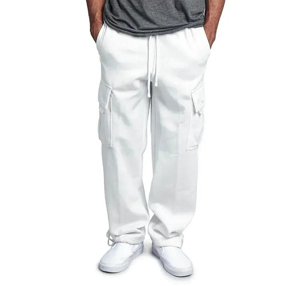 Men Cargo Jogger Pants Autumn Winter Fleece Sweatpants Loose Trousers