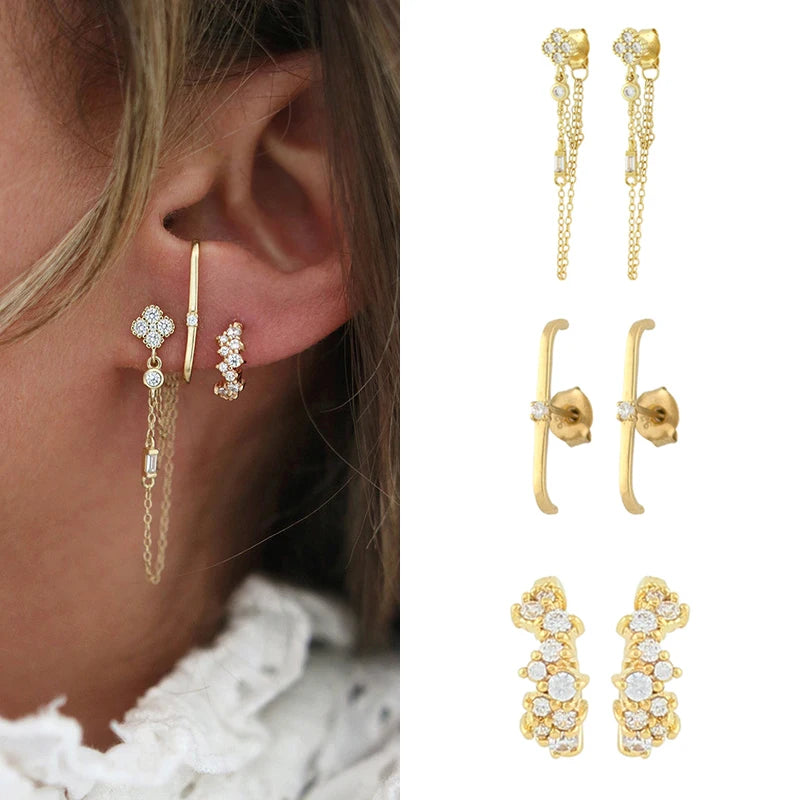 Gold Color Double Chain Dangle Earrings for Women