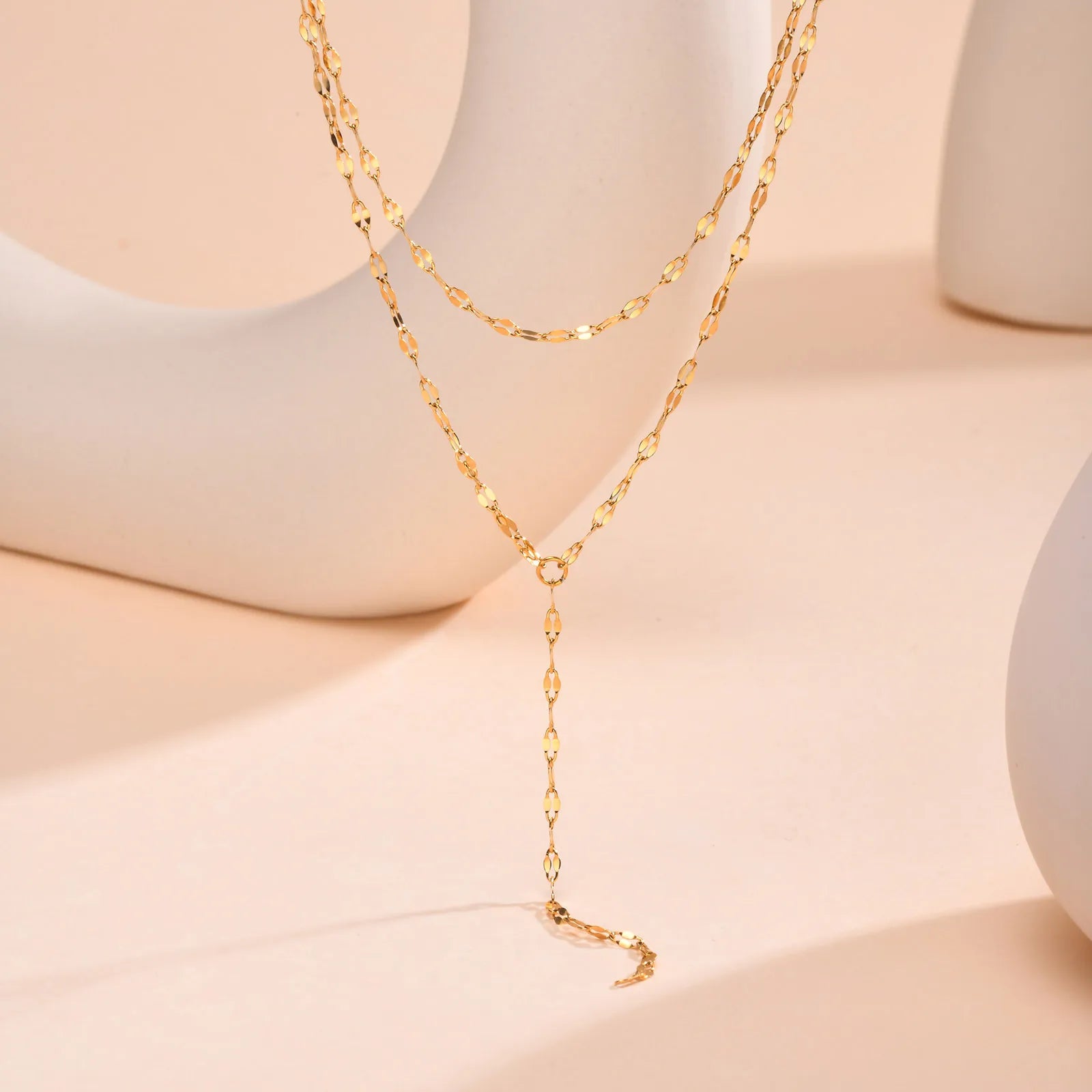 Stainless Steel Lip Chain Double Layered Fringe Necklace
