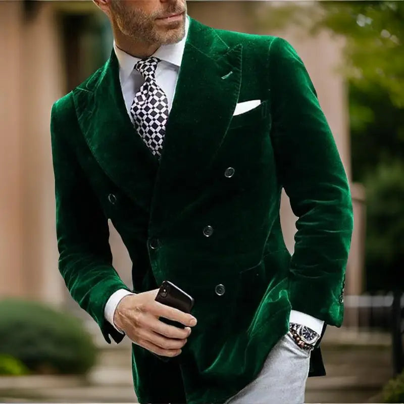 Velvet Double Breasted Blazer for Men