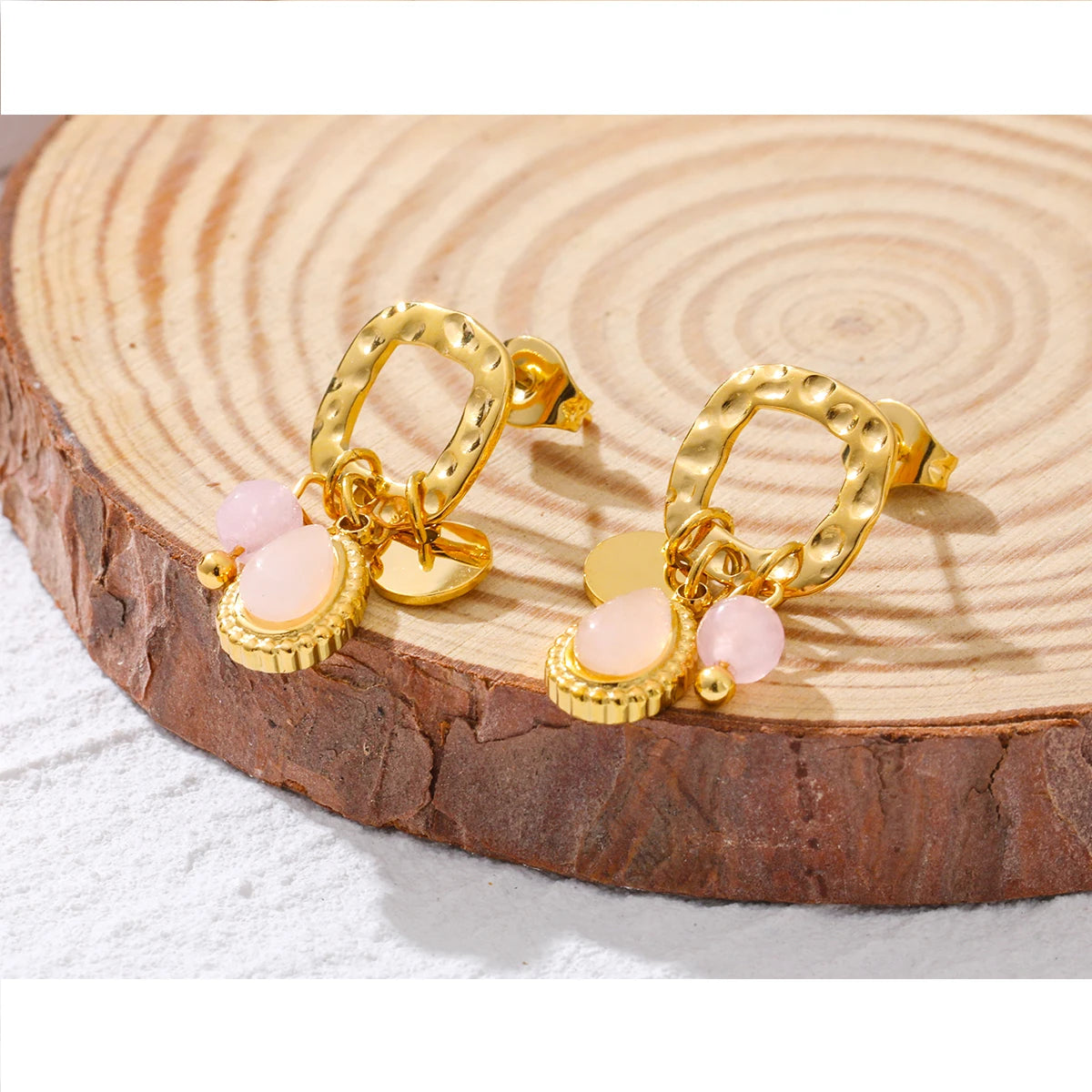 Gold Plated Stainless Steel Natural Stone Drop Earrings for Women
