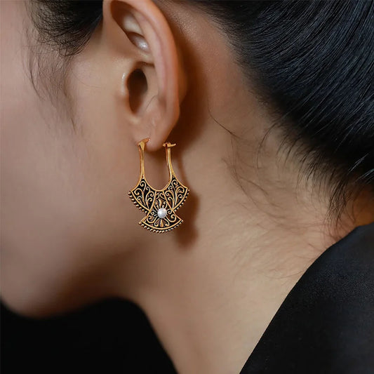 Hollow Geometric Pearl Drop Earrings For Women