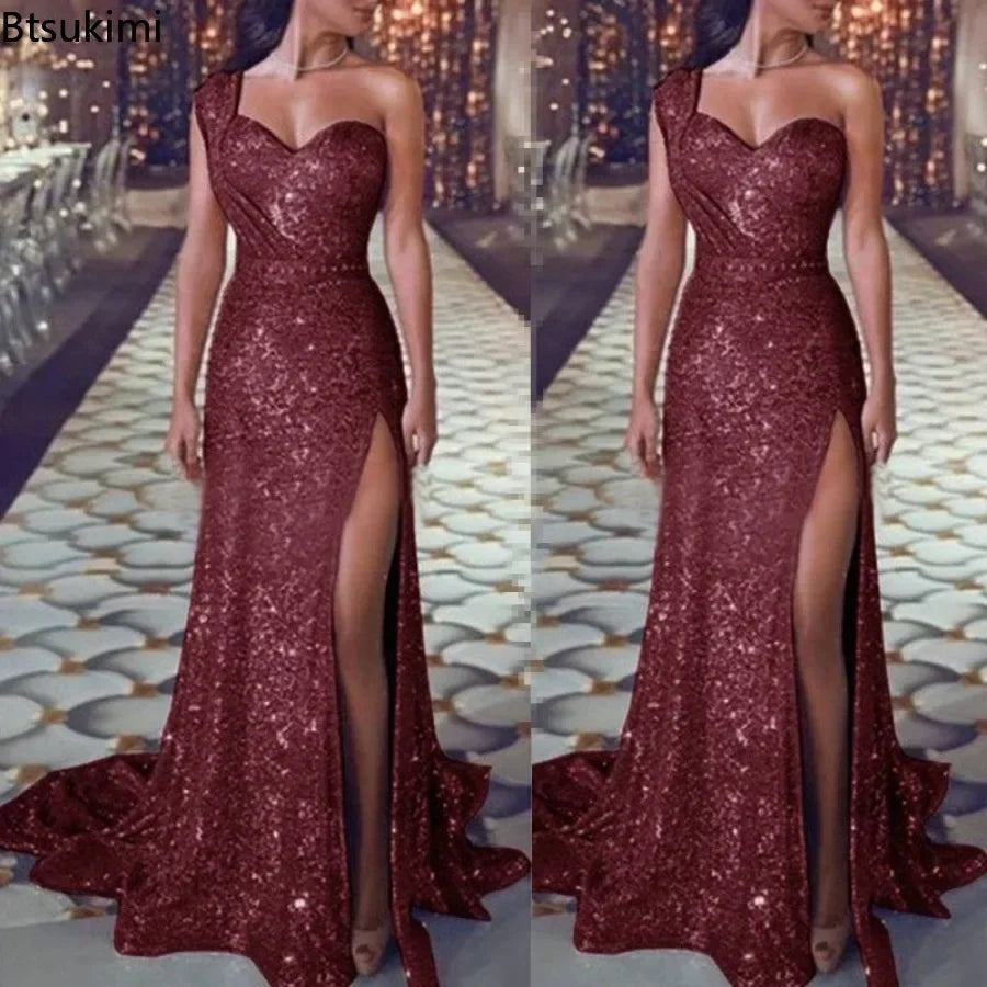Evening Elegant Sexy Deep V Neck Sleeveless Sequined Dresses