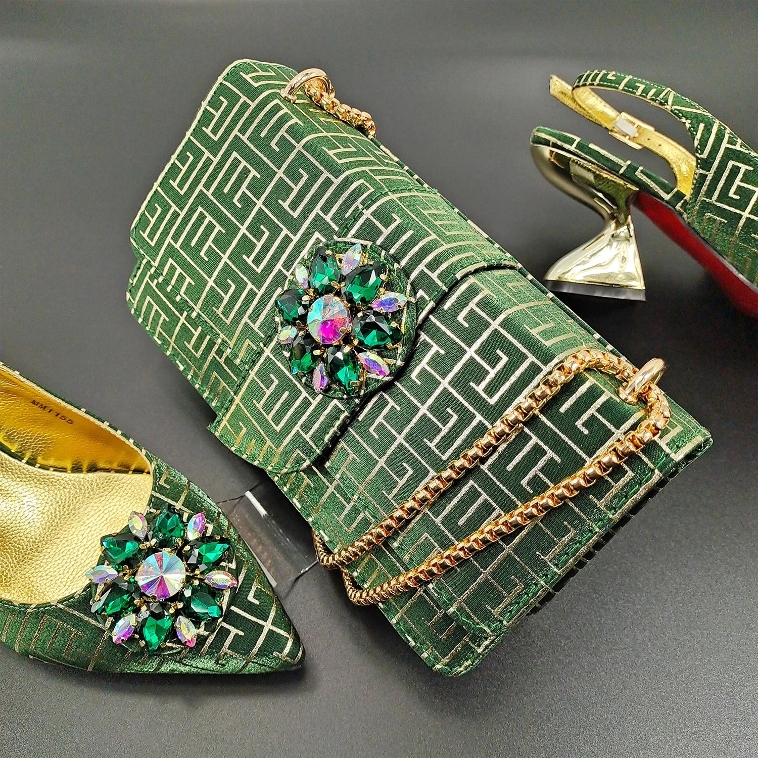 Peep Toe Ladies Shoes Matching Bag Set For Women