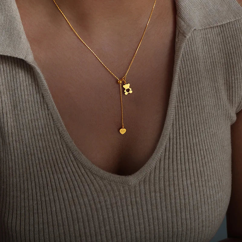 Hollow Bear Pendant Adjustable Necklace For Women