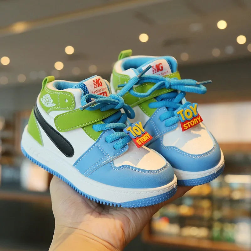Spring Autumn Kid Casual Board Shoes Children Casual Board Shoes Children High Top Sport Shoes Velcro Straps Color Blocking
