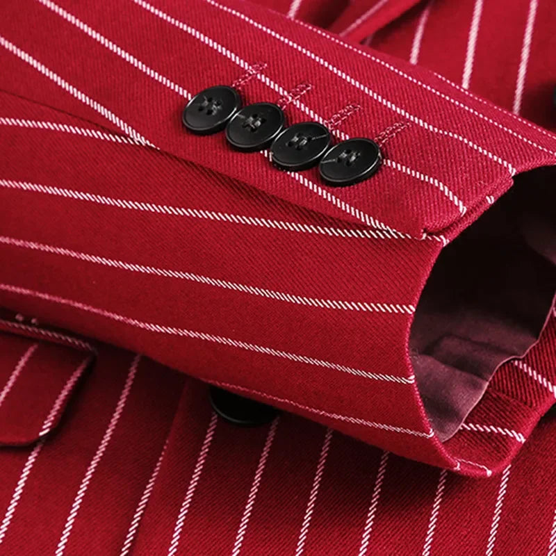 Fashion Men Double Breasted Striped Suit