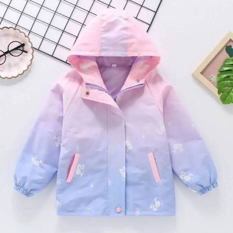 Summer Spring Waterproof Girls Lined Coat Full Zipper Hooded Baby Jackets Children Outerwear Kids Outfits 3-14 Years