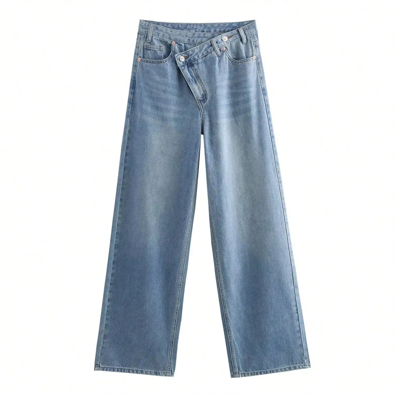 TRAFZA Straight Jeans For Women Spring Autumn Fashion High Waist Zipper Fly Denim Pants Y2K High Street Lady Jeans Trousers