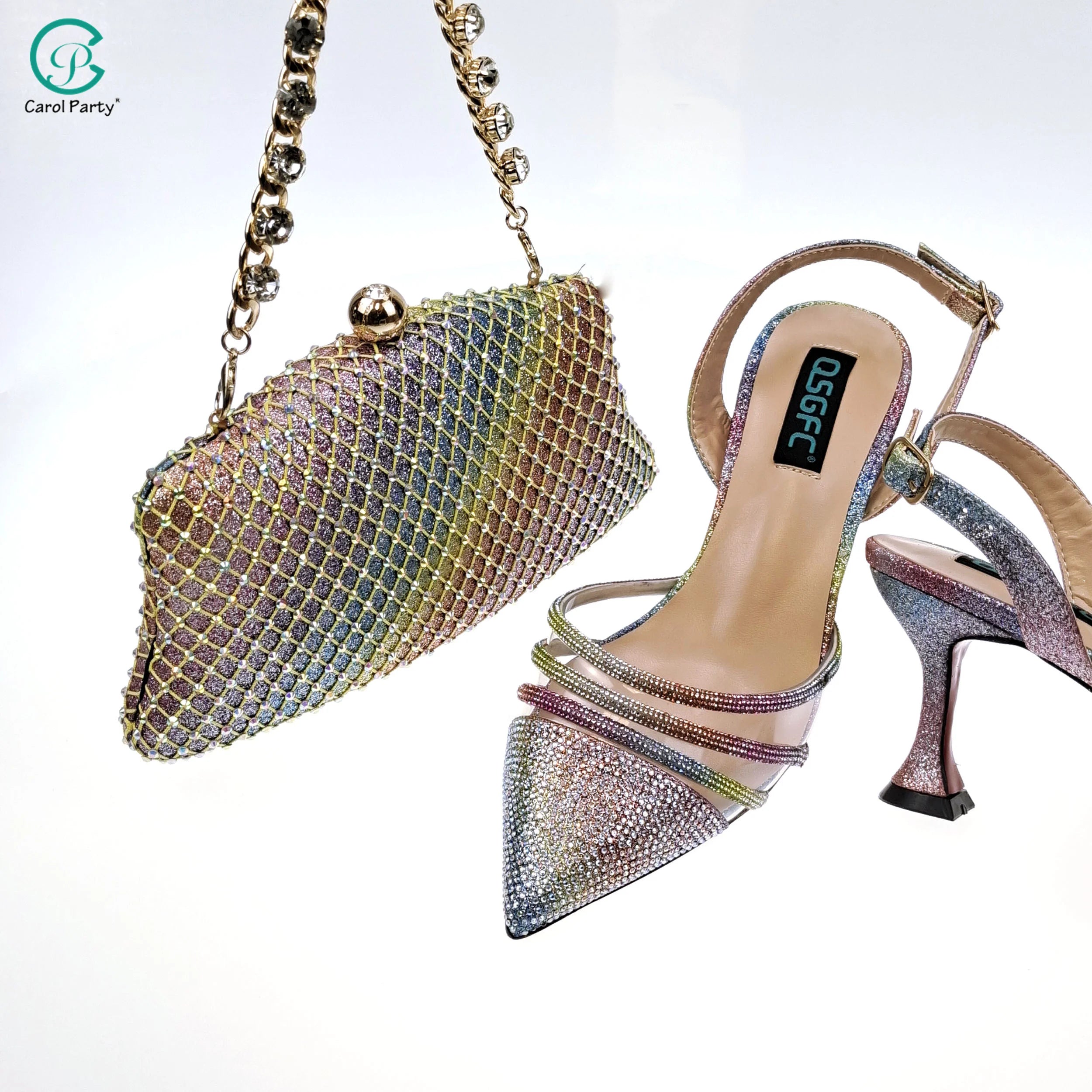 Women's Fashion Crystal Square Button Pointed High Heels