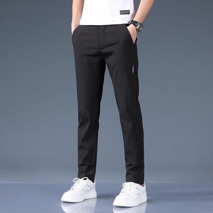 Summer Thin Ice Silk Stretch Men's Pants Business Casual Elastic Waist Smooth Trouser Suit Pants Male Brand Clothing