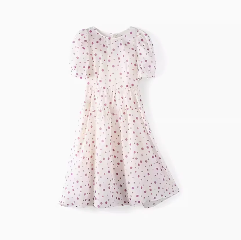 Purple polka dot chiffon dress for women