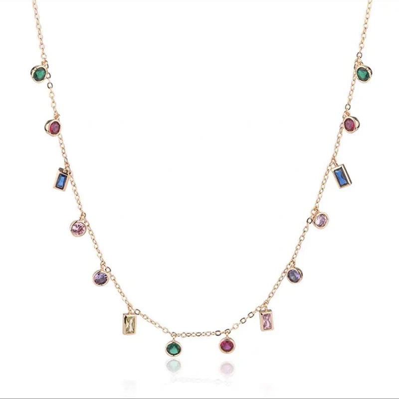 Light Luxury Stainless Steel Colorful Zircon Dopamine Short Collar Chain Necklace
