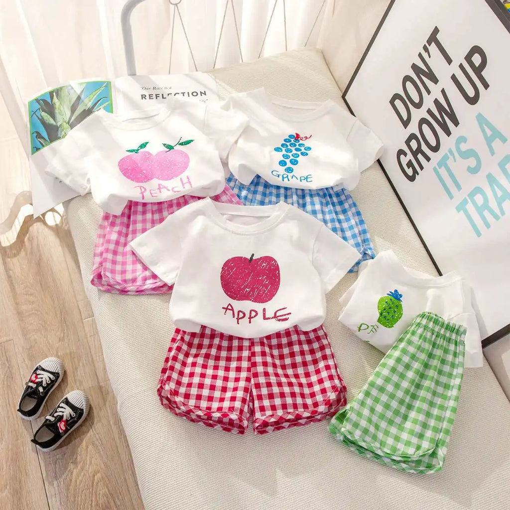 Children's Short-sleeved Round Neck Top+Shorts