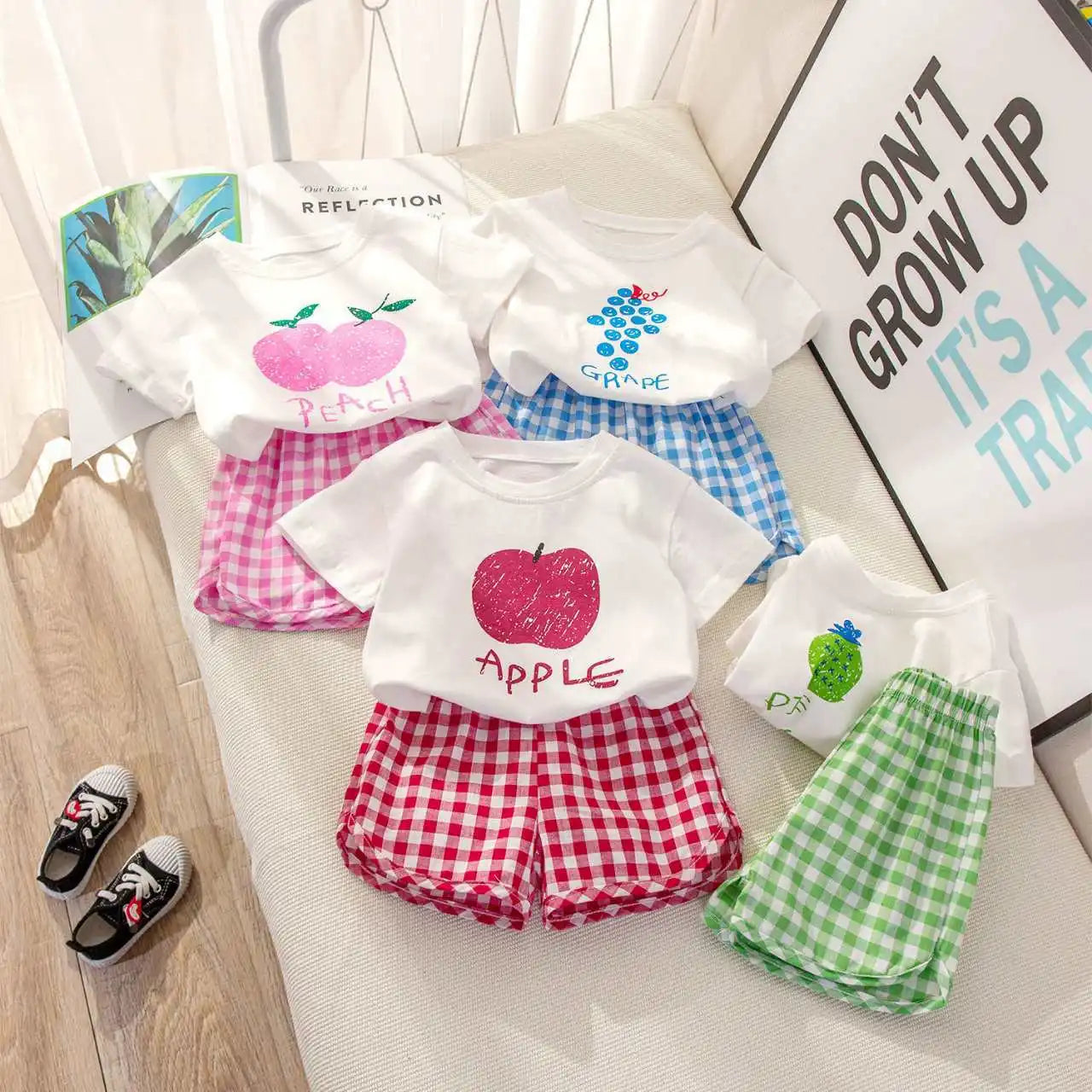 Children's Short-sleeved Round Neck Top+Shorts