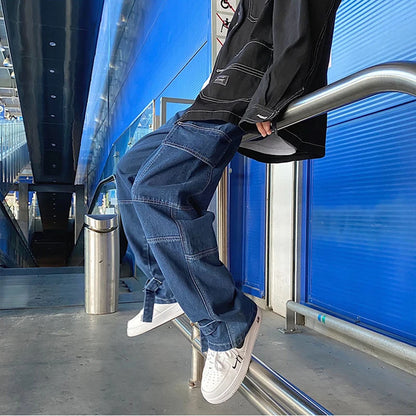 Cargo jeans mens Wide Leg Denim pants Loose Jeans