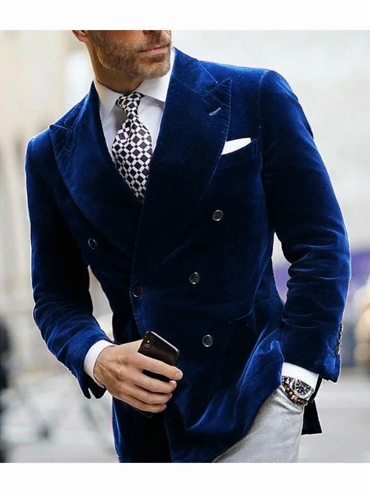 Velvet Double Breasted Blazer for Men