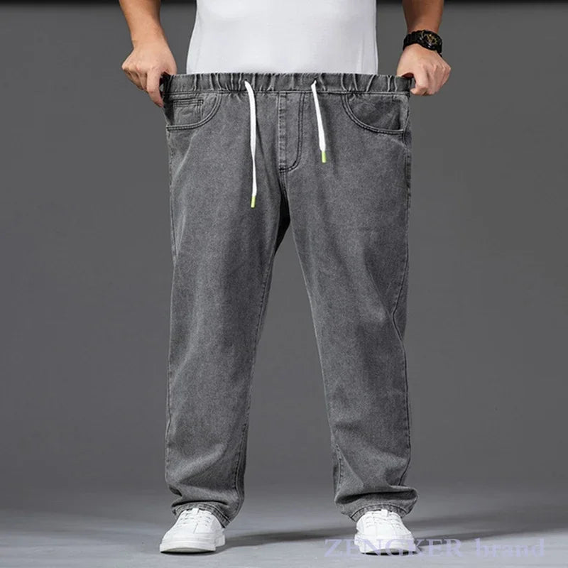 Autumn thick-legged big trousers wide trousers jeans men's straight loose big-legged wide-leg large size 46 44 42 denim jeans
