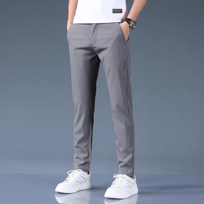 Summer Thin Ice Silk Stretch Men's Pants Business Casual Elastic Waist Smooth Trouser Suit Pants Male Brand Clothing
