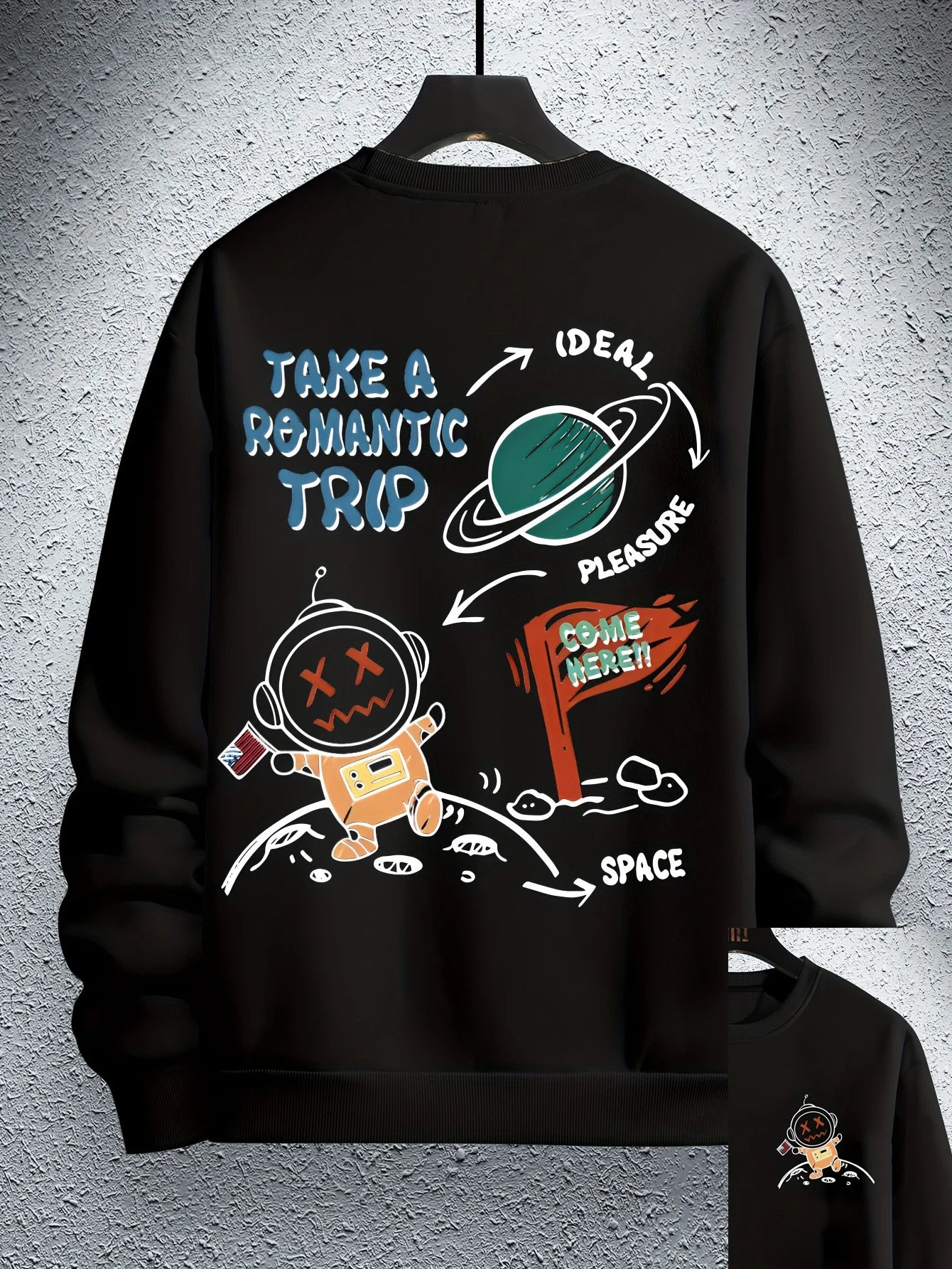Casual loose astronaut cartoon print long sleeved round neck sweatshirt
