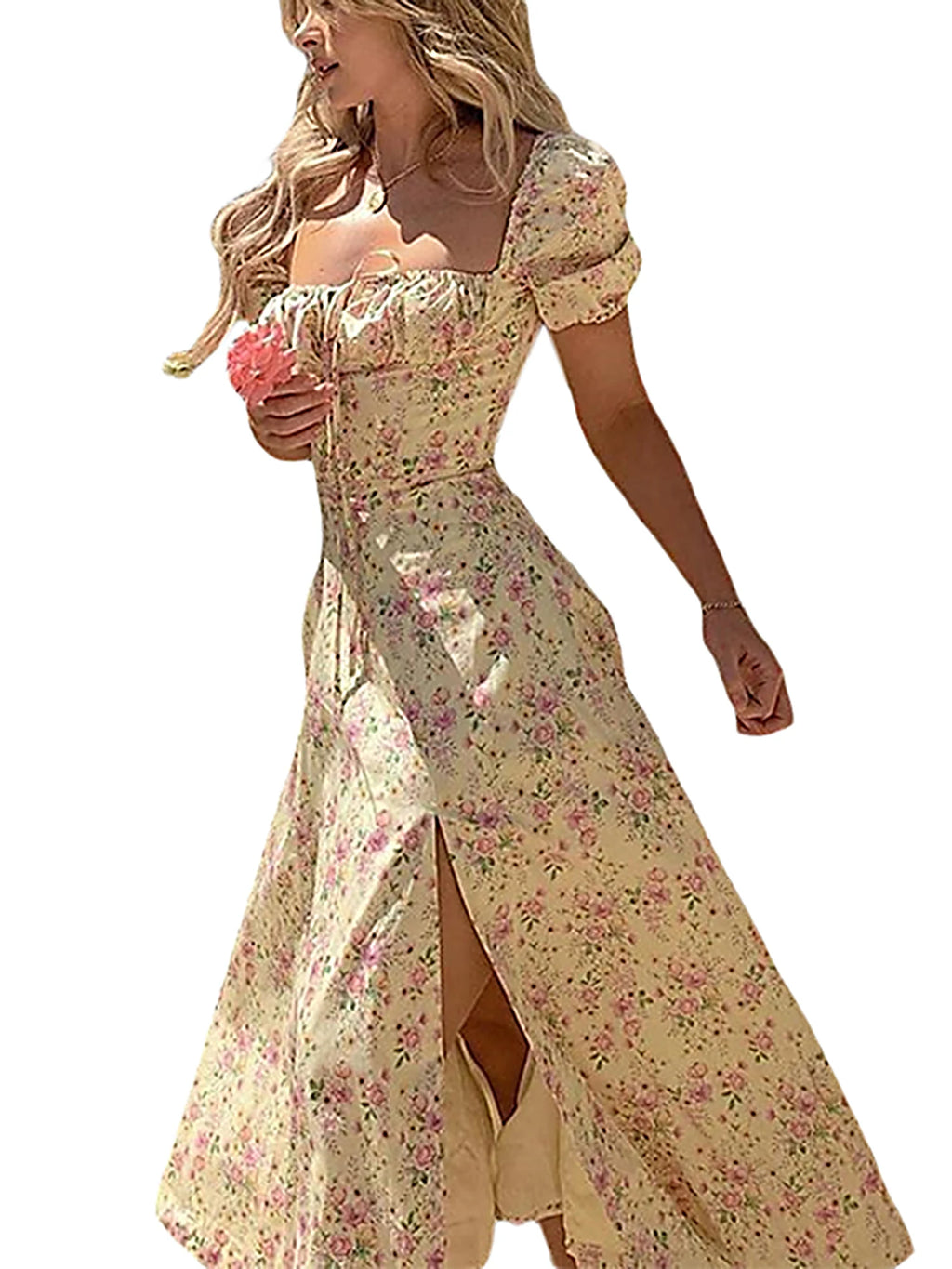 Elegant Women s Maxi Dress with Puff Sleeves
