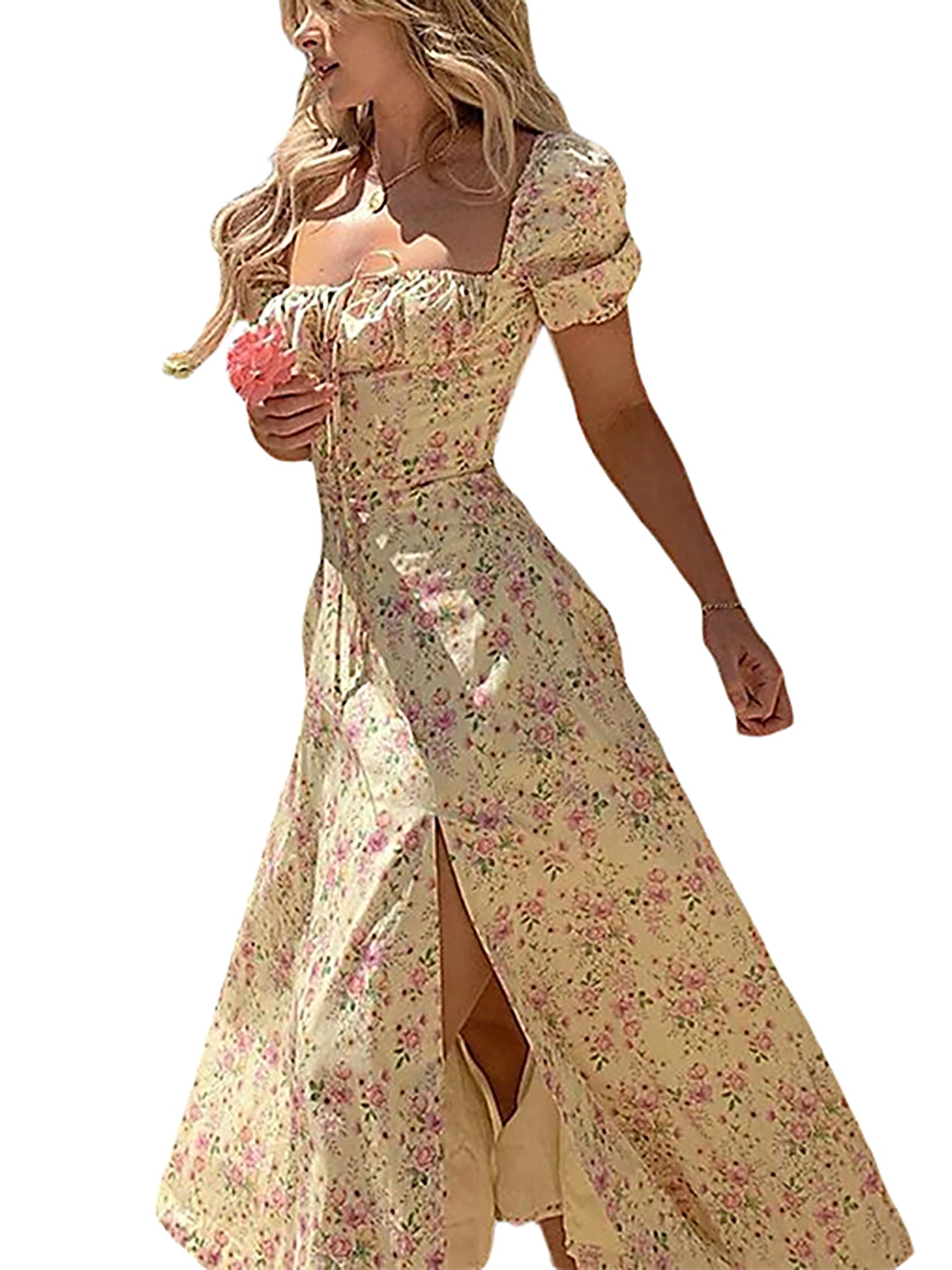 Elegant Women s Maxi Dress with Puff Sleeves