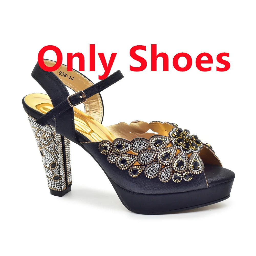Peep Toe Thin Heels Shoes Matching Bag Set for Party