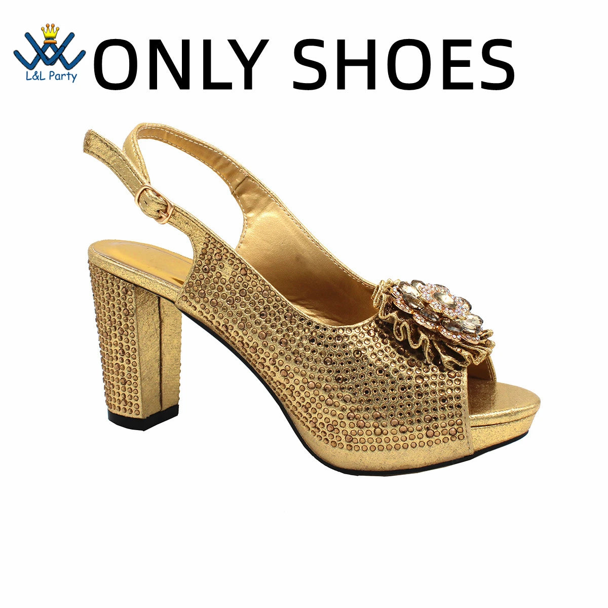 Peep Toe Spring Autumn Lady Shoes and Bag Set in Gold Color