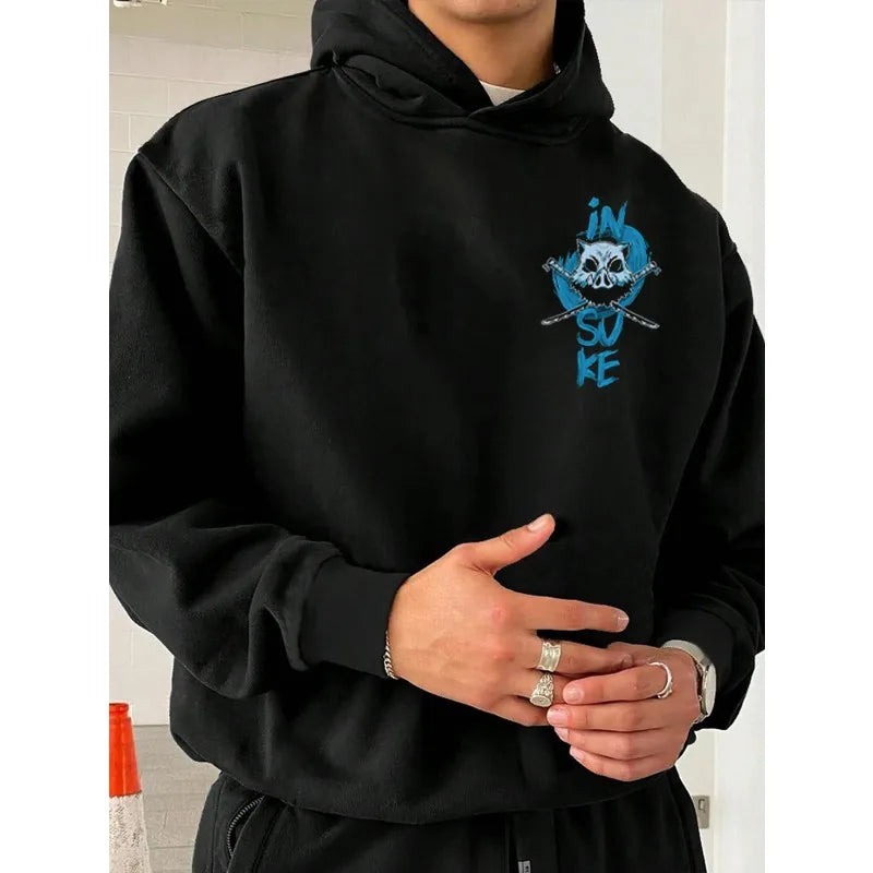 Harajuku Japan Anime Demon Slayer Men Women Hoodies Plus Size Sweatshirt Retro Inosuke Hashibira Unisex Long Sleeve Pullover