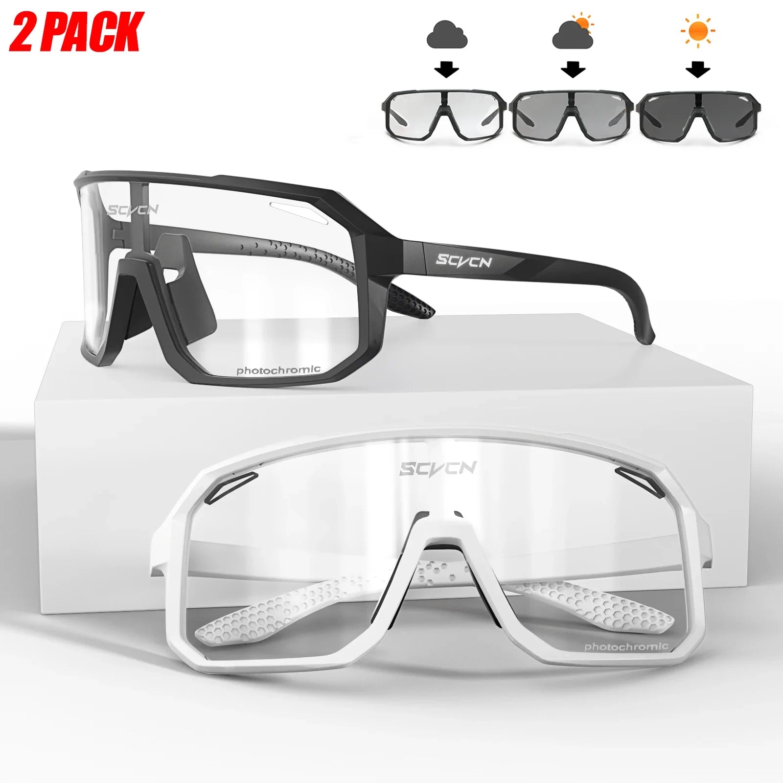 2 paires de lunettes de soleil photochromiques pour le cyclisme, lunettes de VTT, de vélo, pour hommes et femmes, lunettes de sport