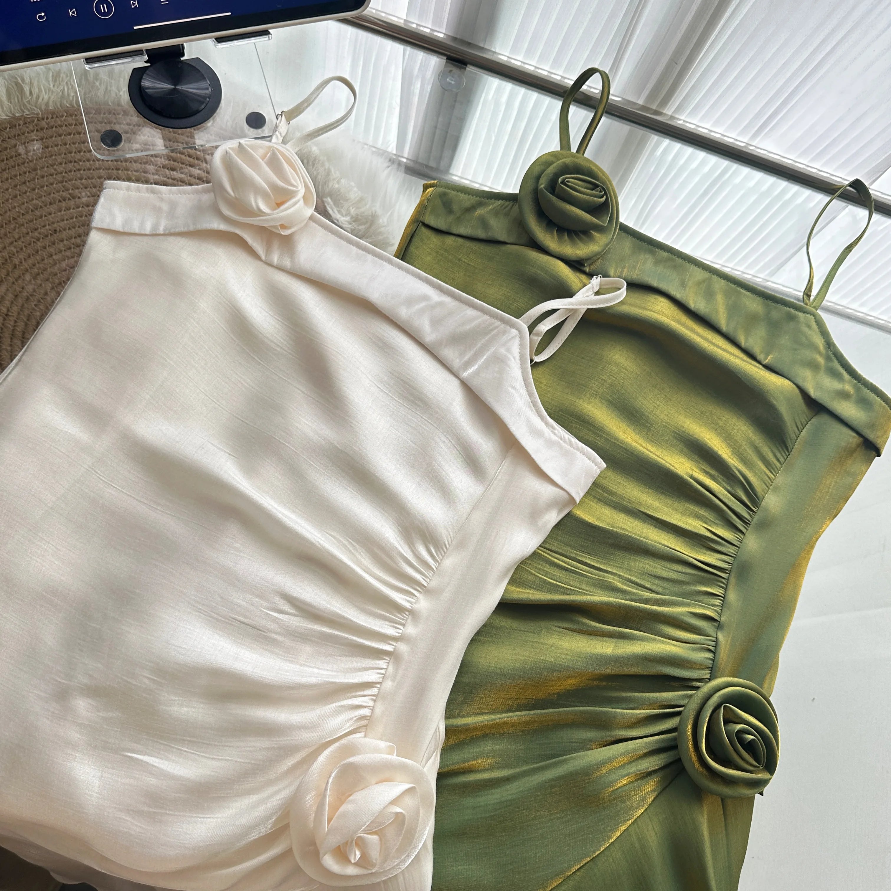 2025 Summer Women French Vintage Dress Spaghetti Strap Frocks One-Piece Evening Party Shoujo Gyaru Wedding Prom Gown Robe New